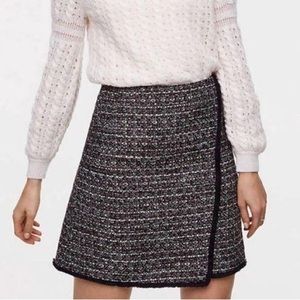 LOFT High-Rise Textured Woven Tweed Sequin Faux-Wrap Blanket Skirt